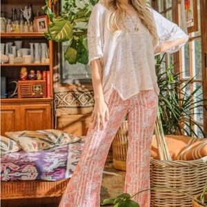 Coral Floral Print flare Leg Pants - Lightweight Summer Style